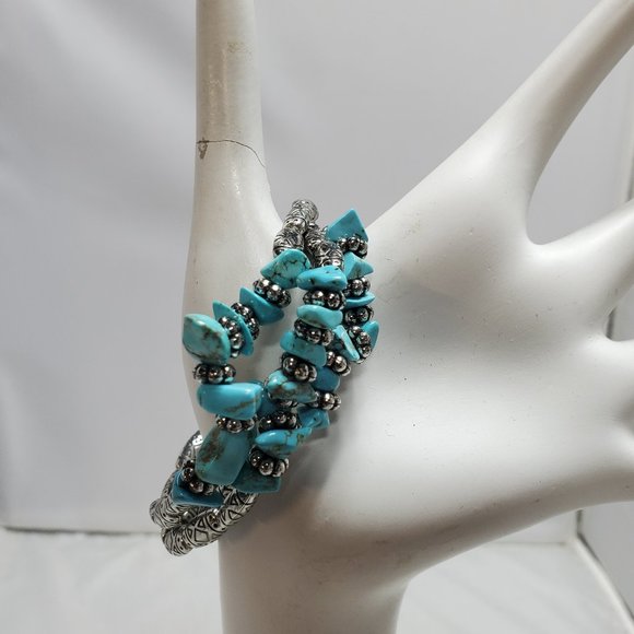 Ruff Hewn Jewelry - Ruff Hewn Three Silverstone Turquoise Beaded Stretch Bracelet